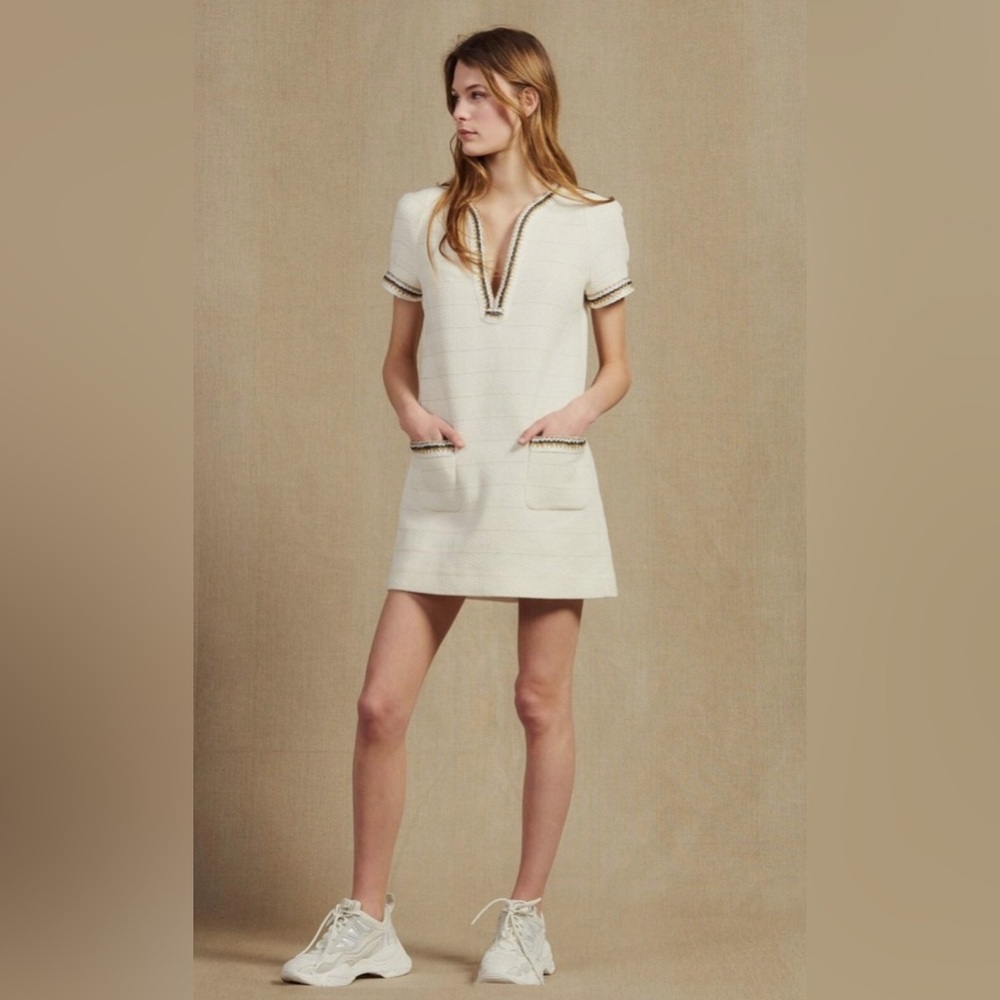 Sandro Josepha Ecru Braid Trimmed
Tweed Mini Dress